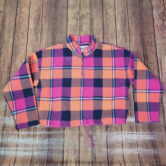 American Eagle Womens Pullover Pink Orange M Mock Neck Quarter Zip Pockets Soft - Picture 1 of 11